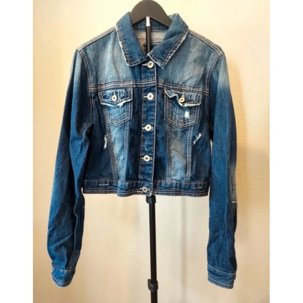 Classic Blue Distressed Denim Crop Jacket